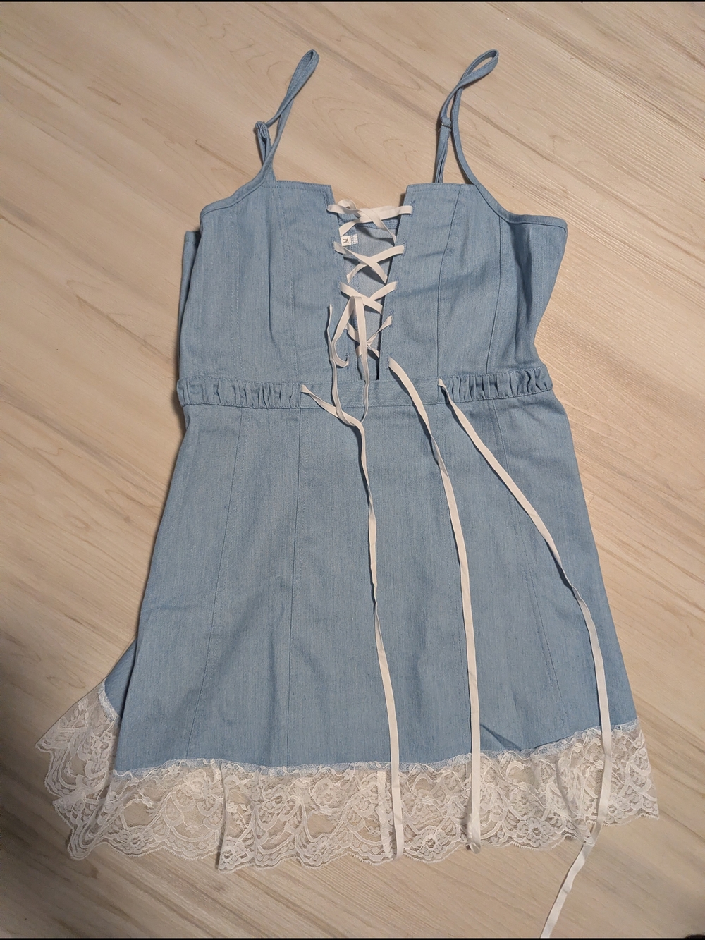 Light Blue Lace Trim Cami Dress